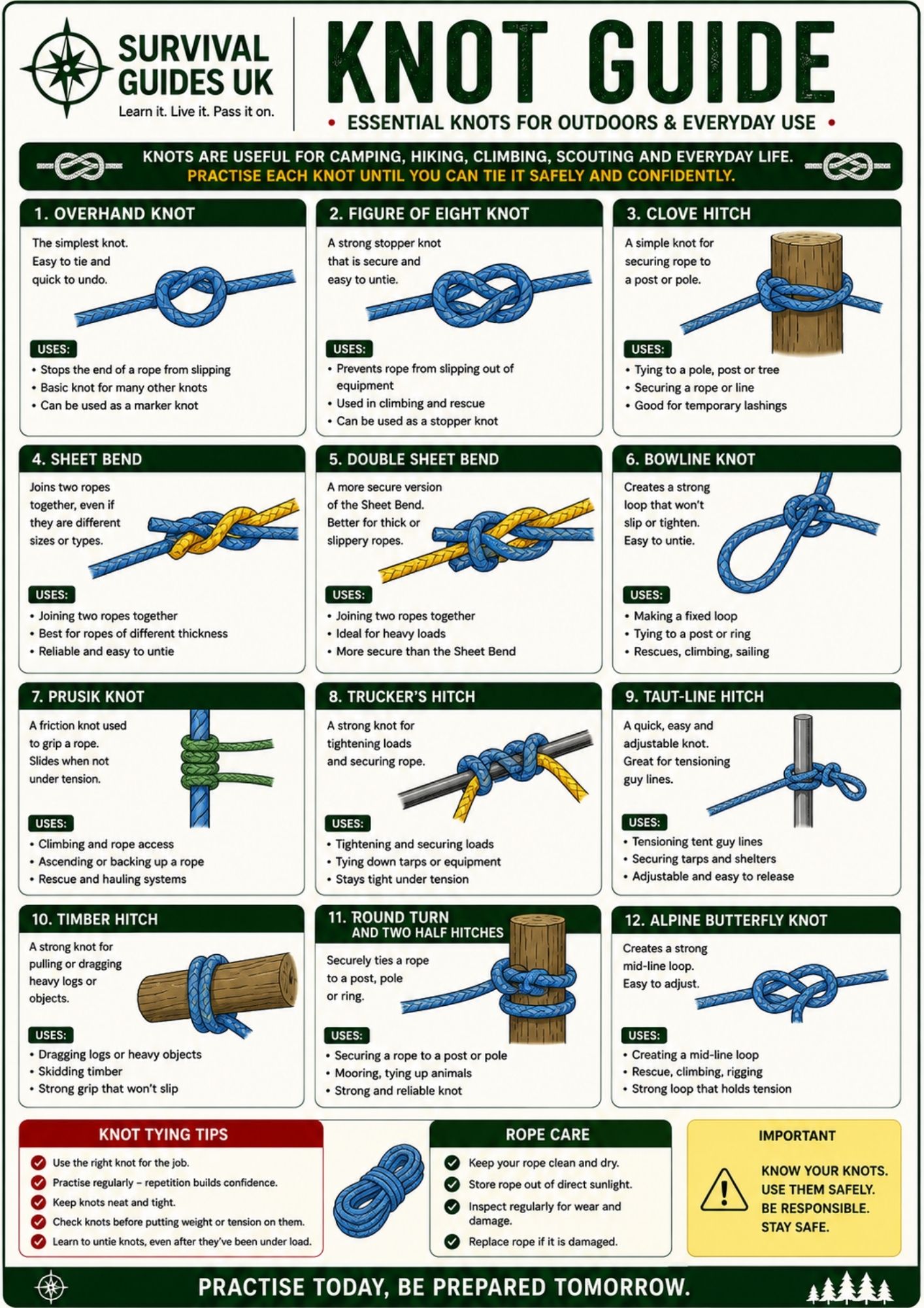 Printable Knot Guide – 12 Essential Knots for Scouts & Outdoor Skills