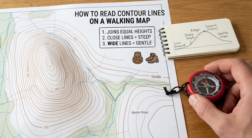 How to Read Contour Lines on a Walking Map